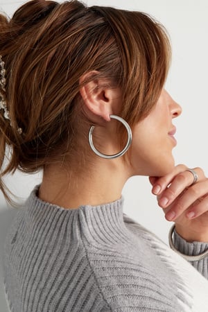 Earrings basic round medium - Silver Color color h5 Picture4